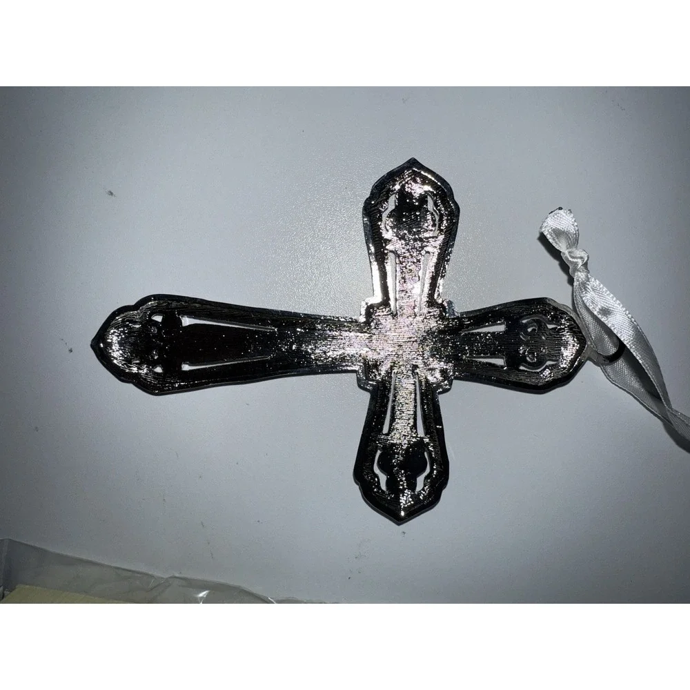 NIB Lenox Cross Christmas Tree Ornament Silver Clear Mother of Pearl‎ Enamel  G